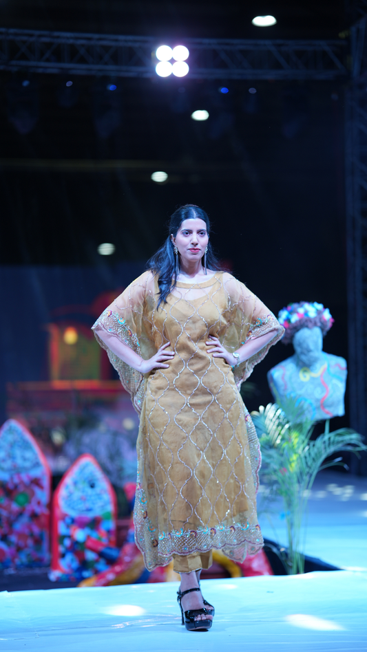 Kaftan Pure Organza with Silk Pant | Handwork Customized Designer Outfit