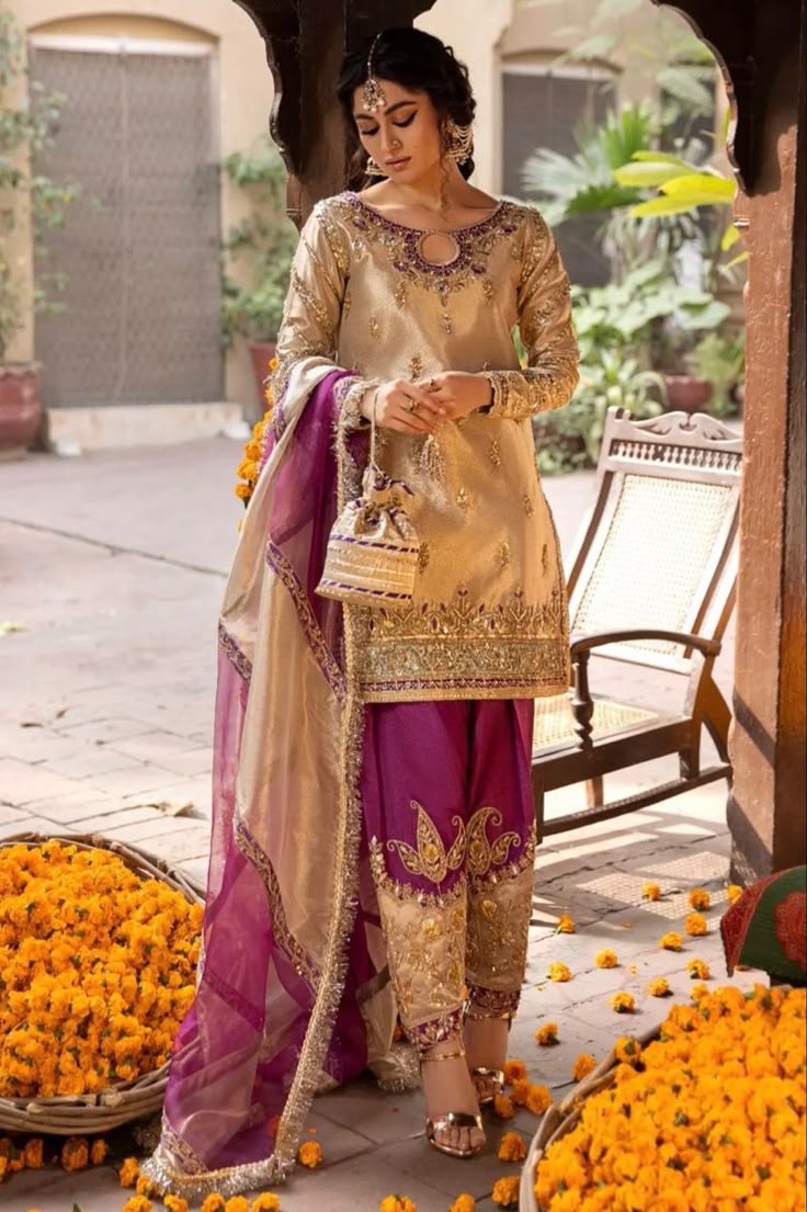 Beige Gold & Wine Pakistani Designer Suit | Luxury Two-Tone Dupatta Partywear