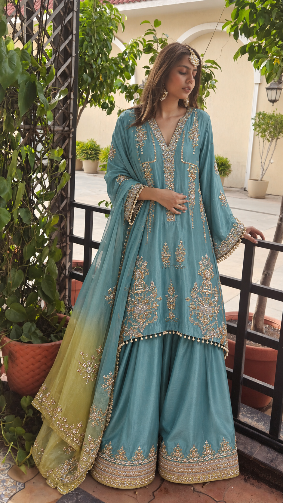 Baby Blue Designer Farshi Salwar Suit | Pure Organza Dupatta Partywear