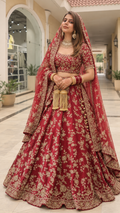 Royal Red Bridal Lehenga Choli | Pure Khadi Handwork & Pure Organza Dupatta