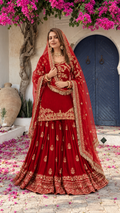 Red Bridal Gharara Suit | Crêpe Handwork & Pure Organza Dupatta