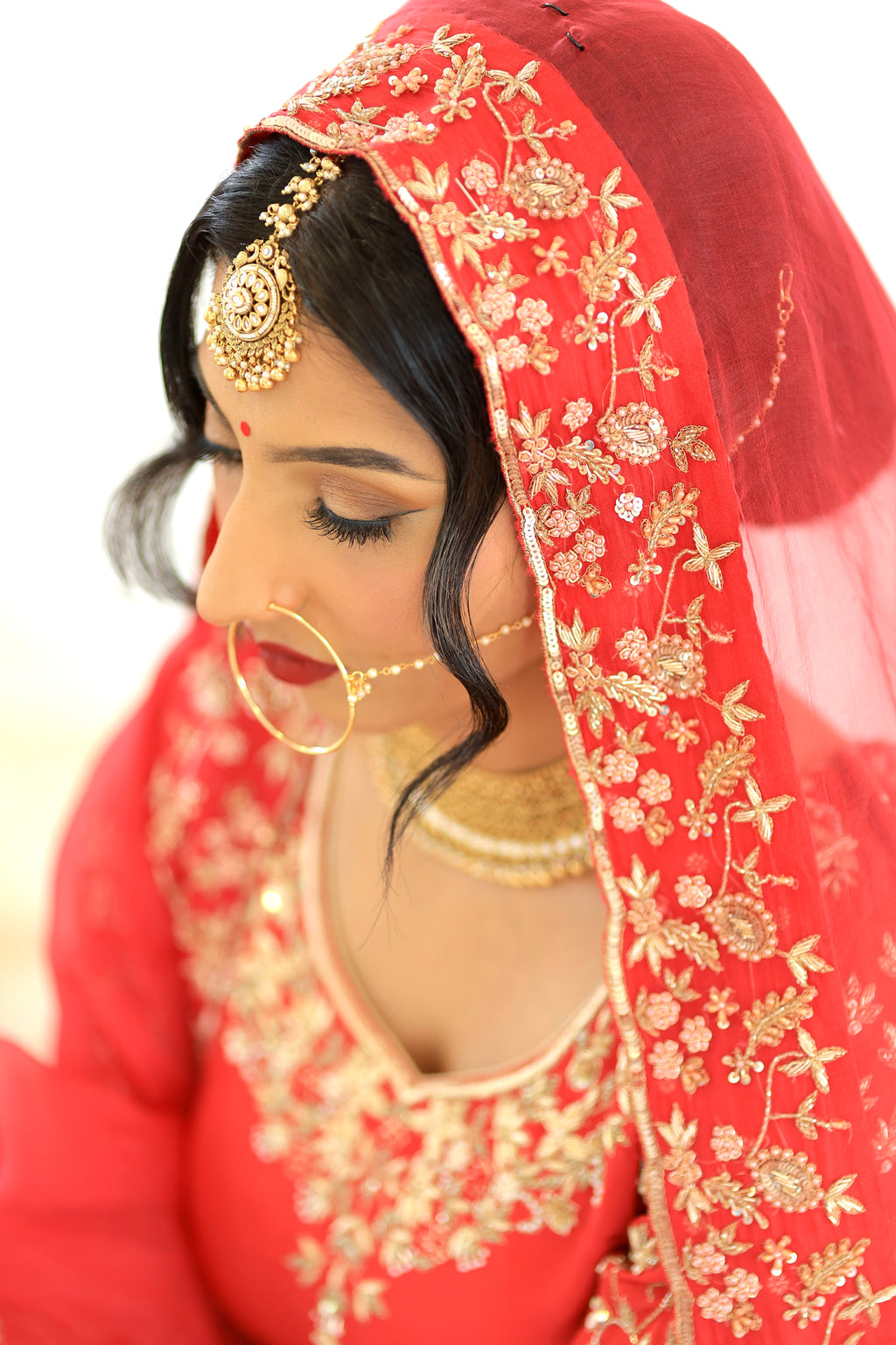 Red Bridal Anand Karaj Gharara Suit | Two Pure Organza Dupattas & Handwork