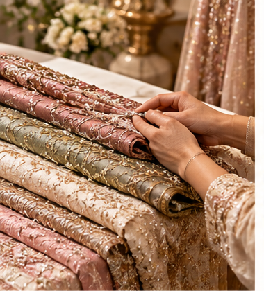 Fabric Selection at Jas Bridal Outfits