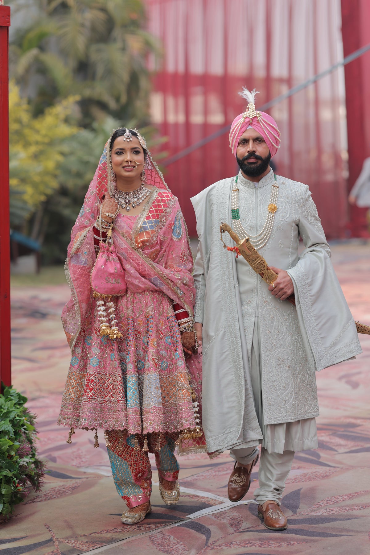 Celebrity-Inspired Pink Peach Bridal Anarkali Anand Karaj Suit | Designer Sikh Bridal Wear