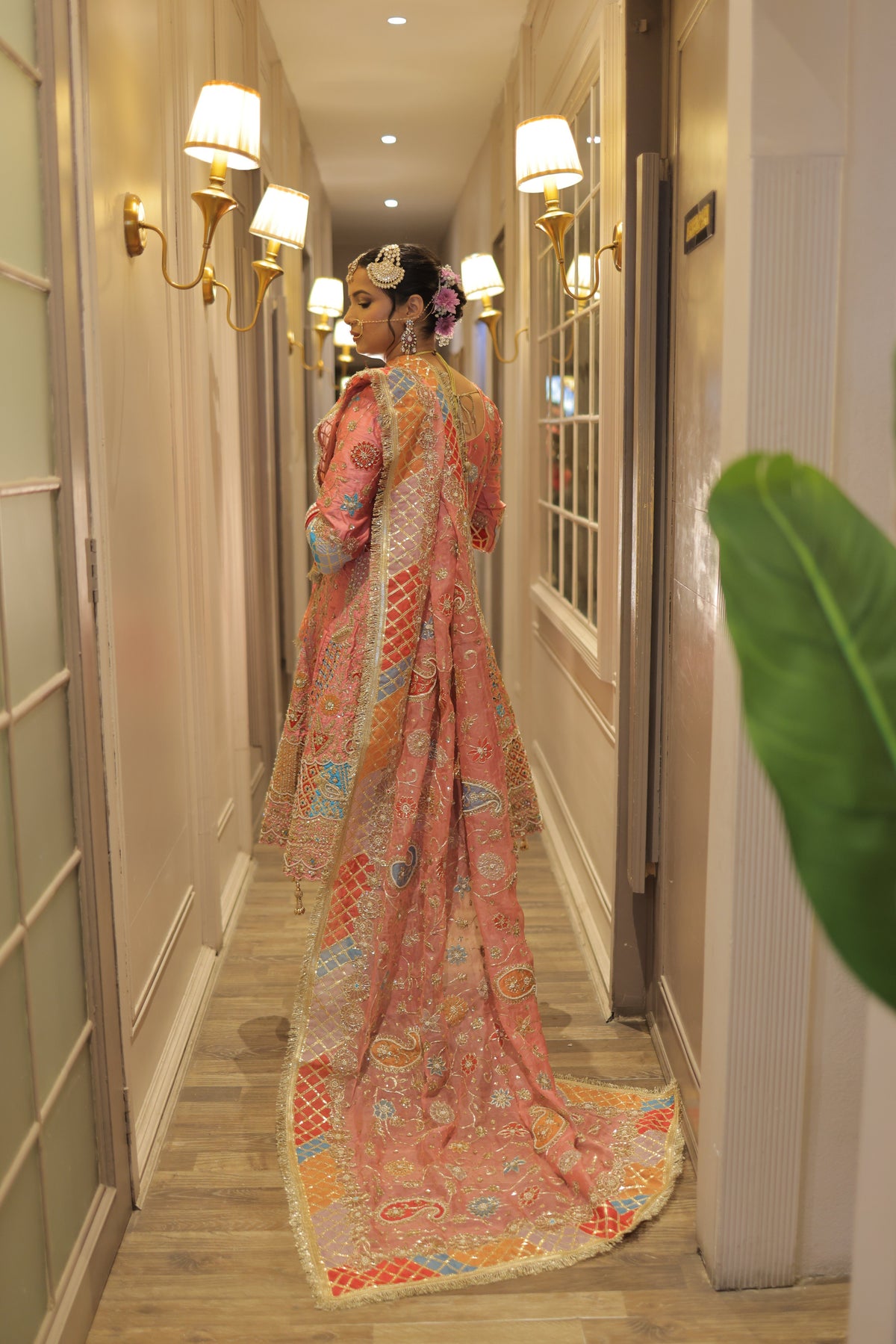 Celebrity-Inspired Pink Peach Bridal Anarkali Anand Karaj Suit | Designer Sikh Bridal Wear