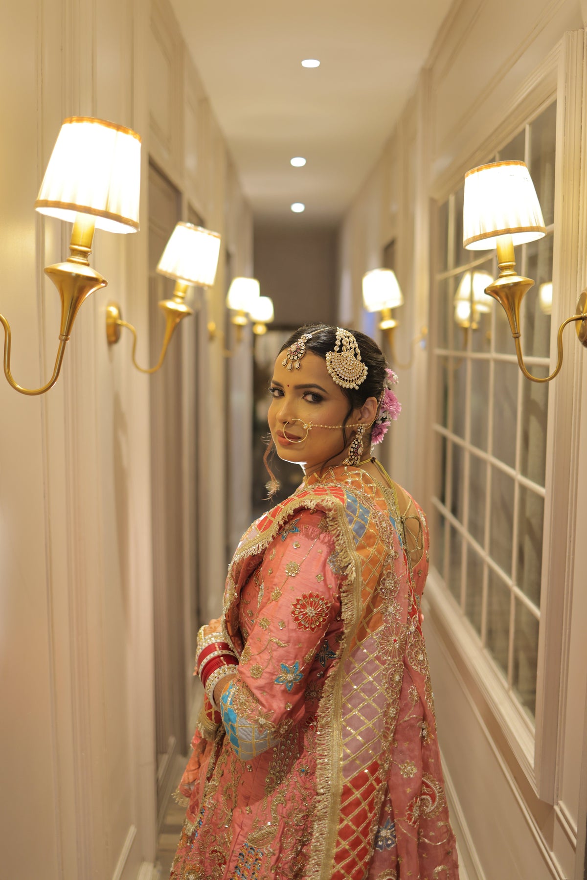 Celebrity-Inspired Pink Peach Bridal Anarkali Anand Karaj Suit | Designer Sikh Bridal Wear