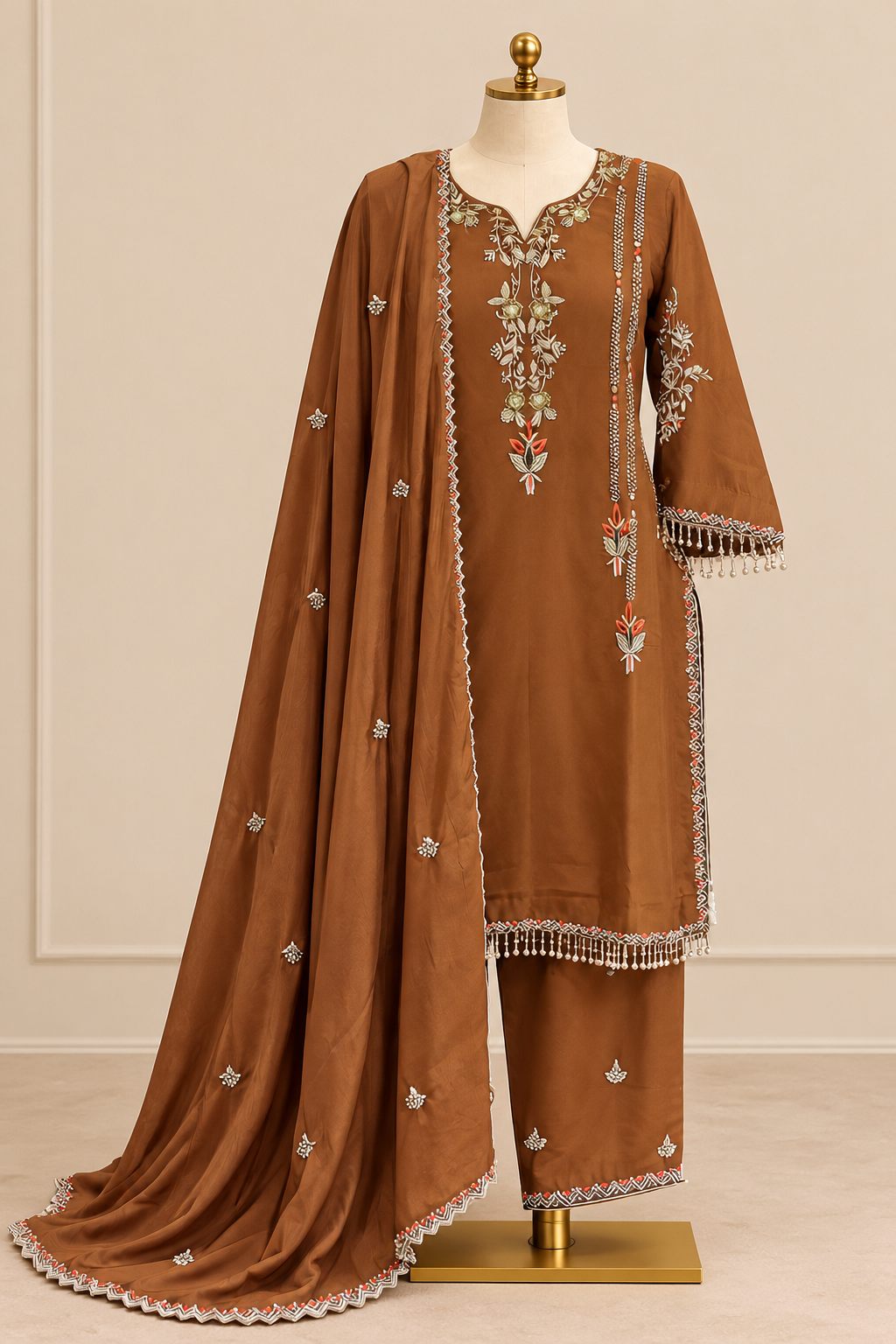 Designer Partywear Suit | Crêpe Fabric, Handwork & Pure Organza Dupatta