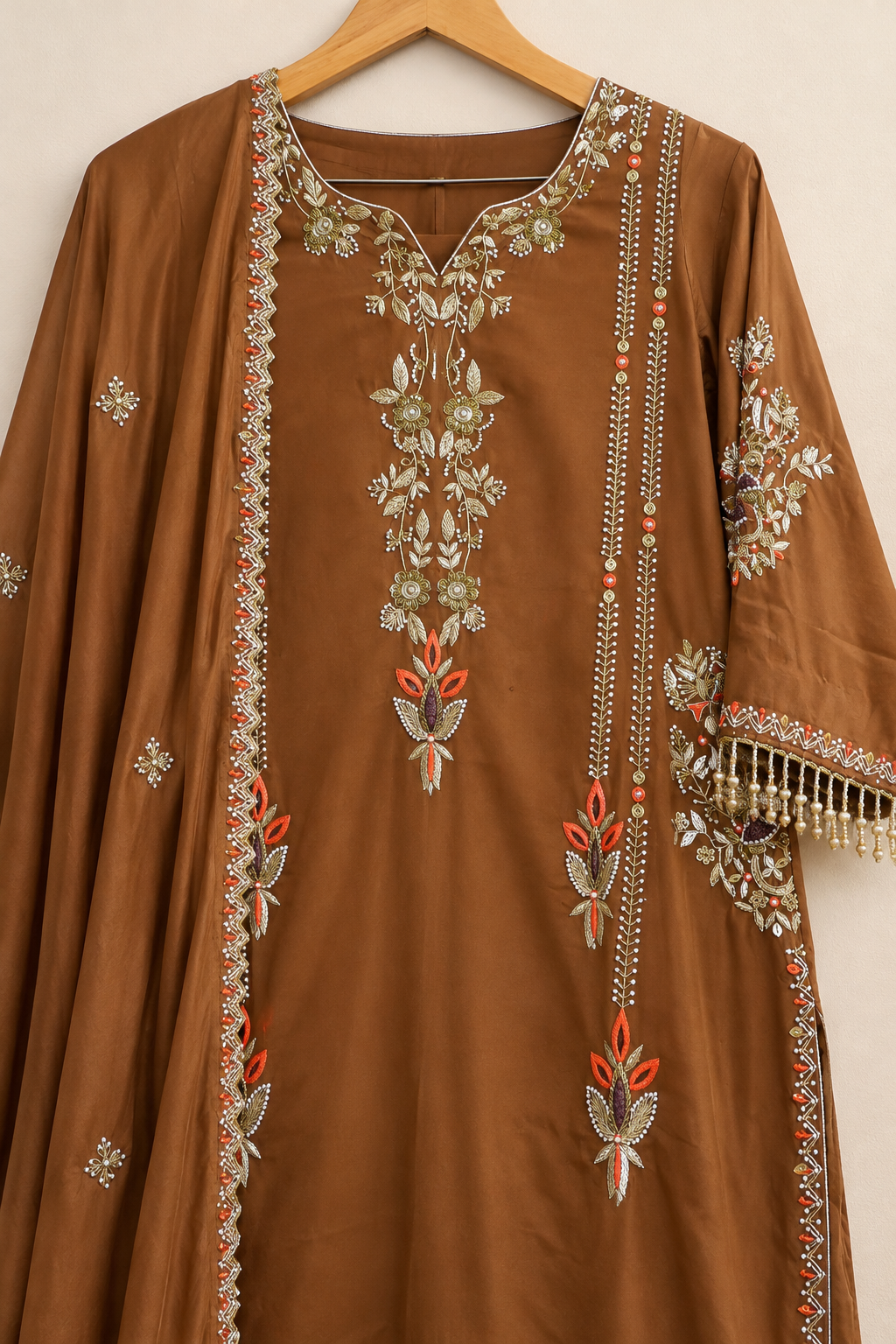 Designer Partywear Suit | Crêpe Fabric, Handwork & Pure Organza Dupatta