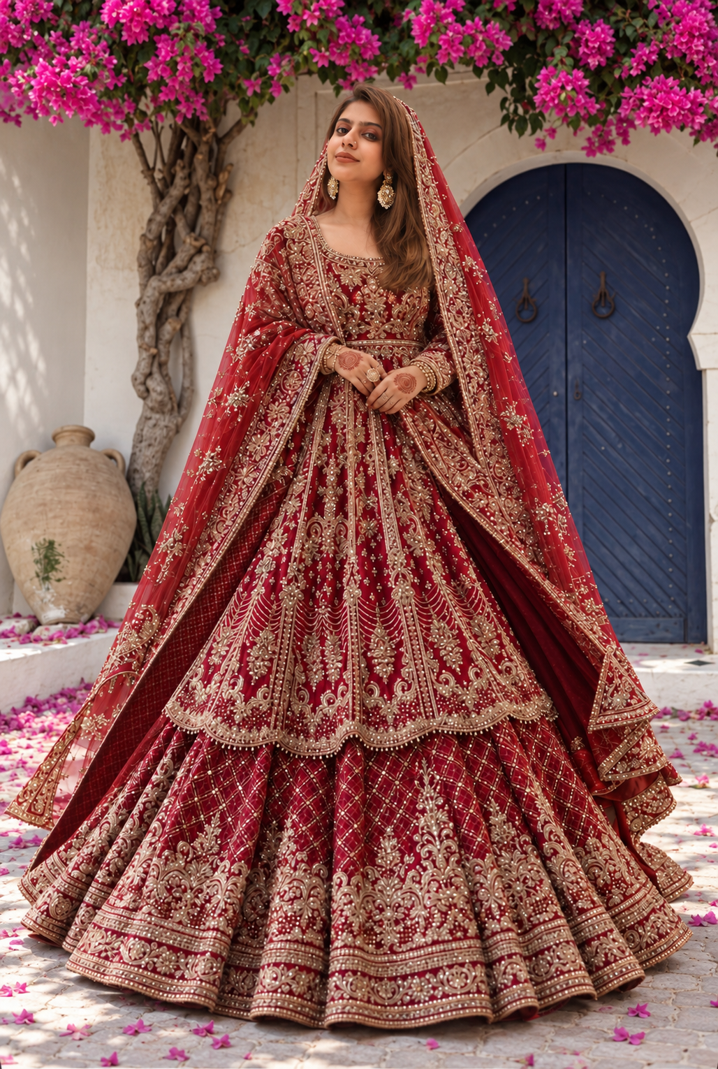 Pakistani Style Red Bridal Lehenga | Pure Raw Silk Handwork & Organza Dupatta
