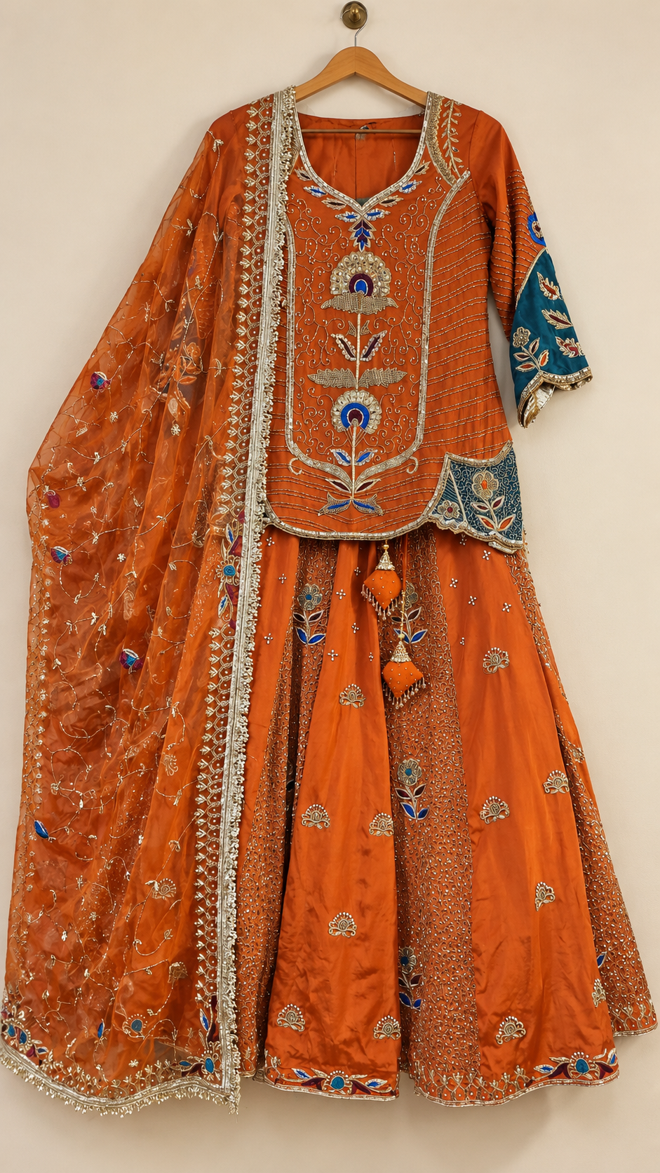 Rust Designer Lehenga Choli | Traditional Ceremony Wear with Beautiful Handwork