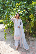 Baby Blue Pakistani Designer Farshi Salwar Suit | Pink Patchwork & Handwork