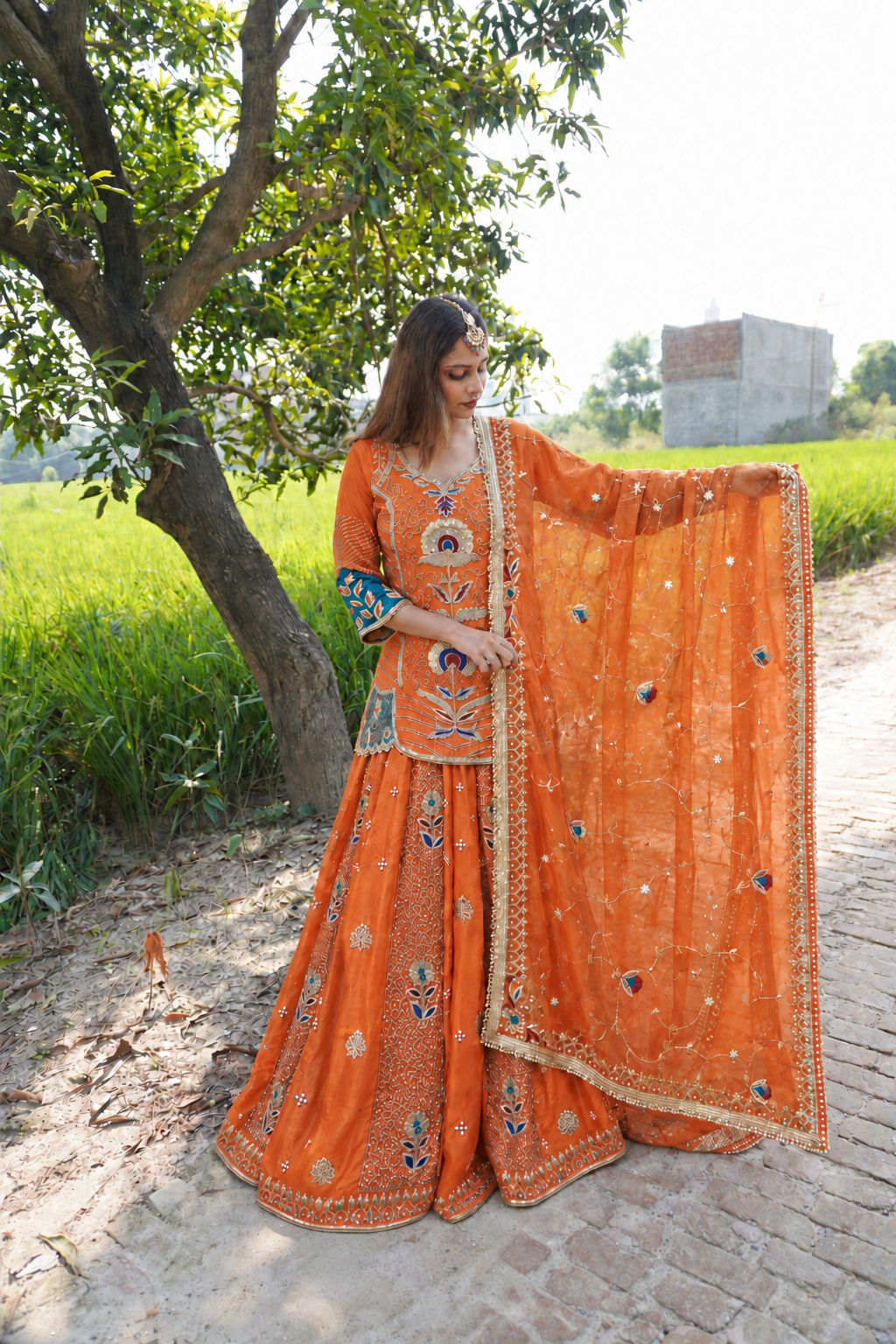 Rust Designer Lehenga Choli | Traditional Ceremony Wear with Beautiful Handwork