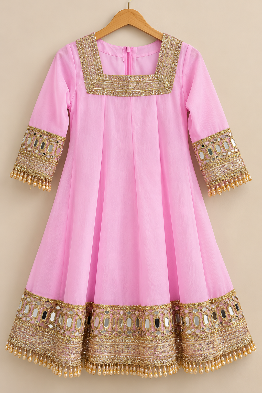 Pink Kids Designer Frock Suit | Beautiful Traditional Wear with Pure Organza Dupatta