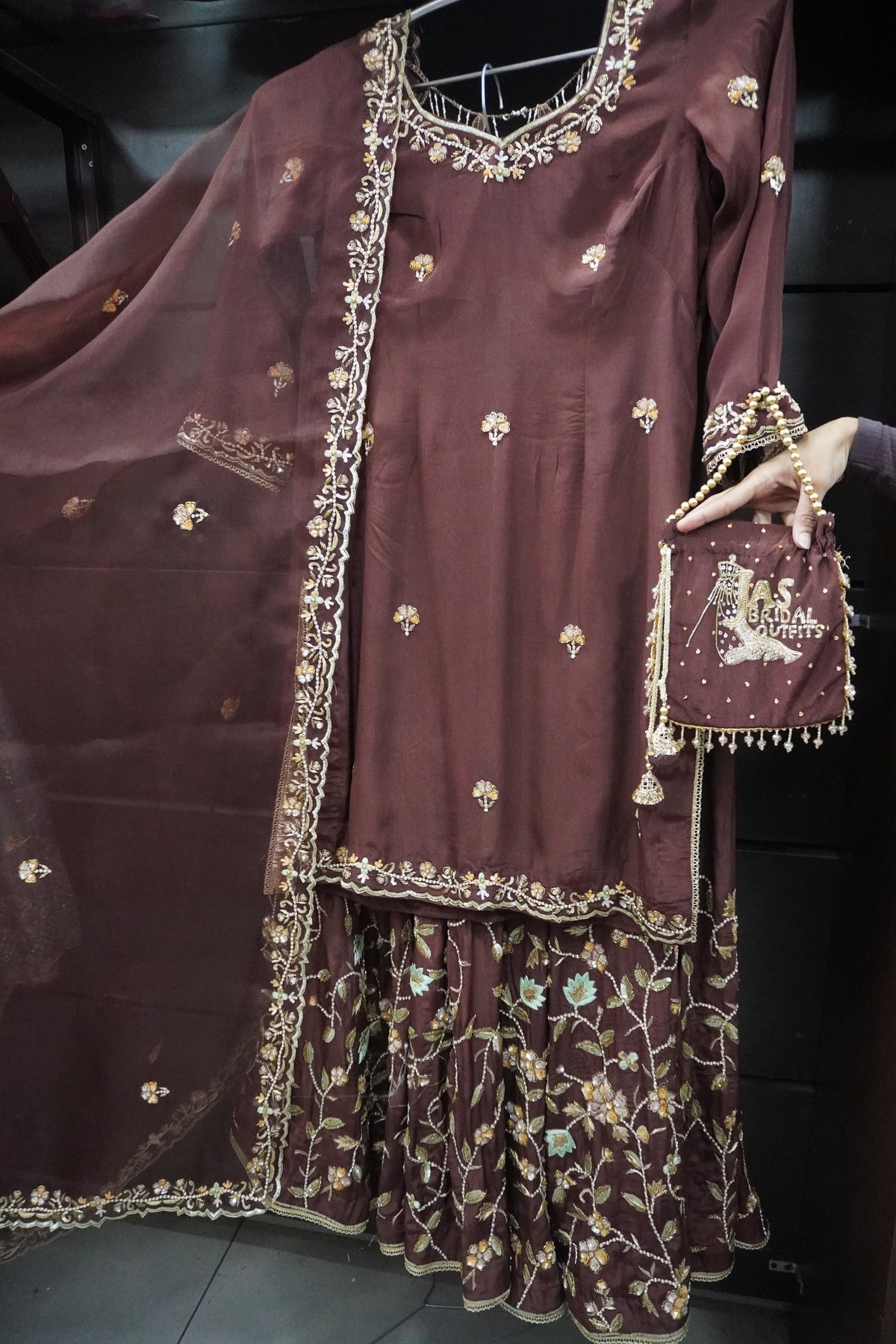 Designer Crêpe Sharara Suit | Beautiful Handwork & Pure Organza Dupatta