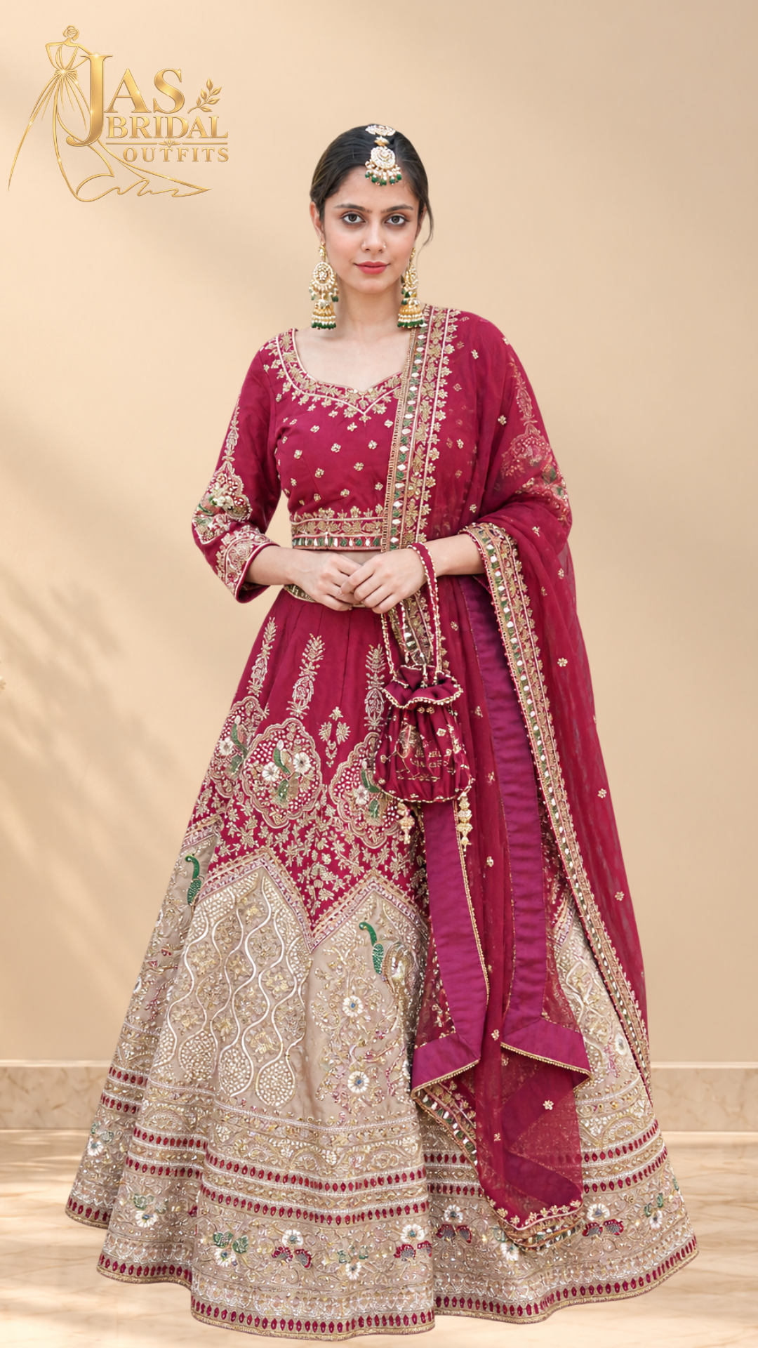 Maroon & Beige Bridal Lehenga | Handcrafted Punjabi Bridal Wear