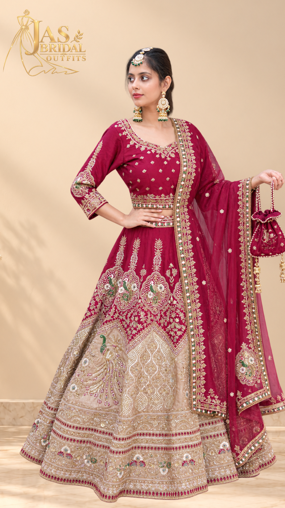 Maroon & Beige Bridal Lehenga | Handcrafted Punjabi Bridal Wear