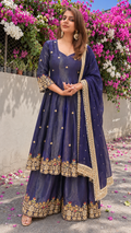 Designer Peplum Suit with Trouser | Handwork & Pure Organza Dupatta