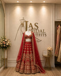 Red Khadi Bridal Lehenga Choli | Luxury Designer Bridal Wear with Net Dupatta