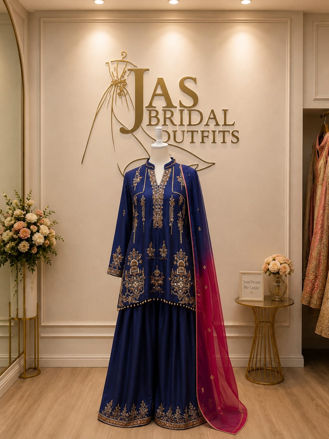 Blue Raw Silk Designer Gharara Suit | Handwork & Two-Tone Organza Dupatta