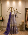 Designer Mauve Sharara Suit | Pakistani Silk & Pure Organza