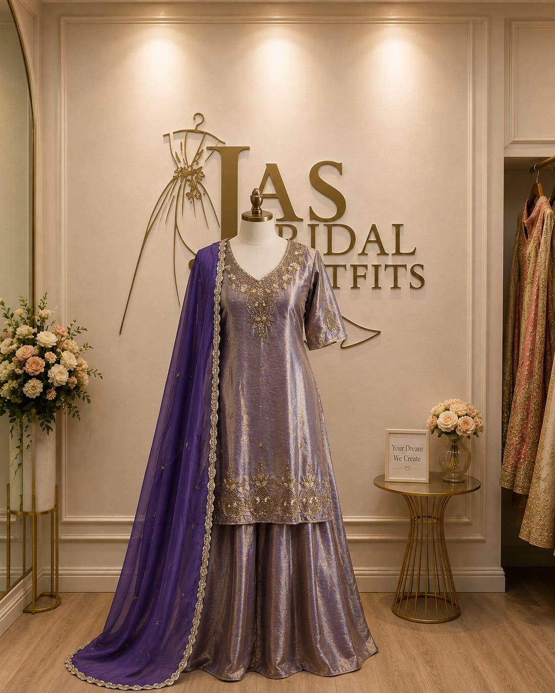 Designer Mauve Sharara Suit | Pakistani Silk & Pure Organza