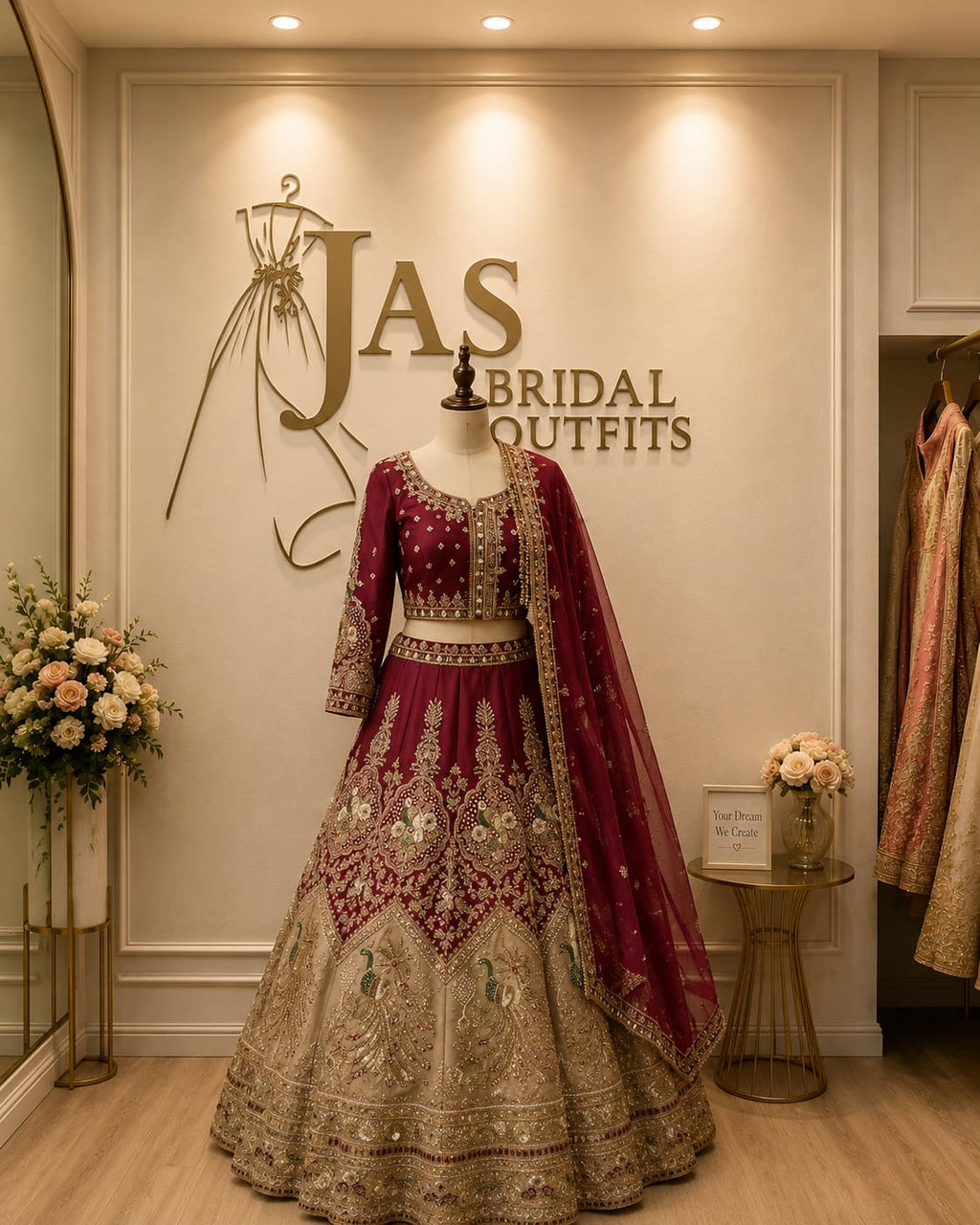 Maroon & Beige Bridal Lehenga | Pure Khadi Handcrafted Bridal Wear