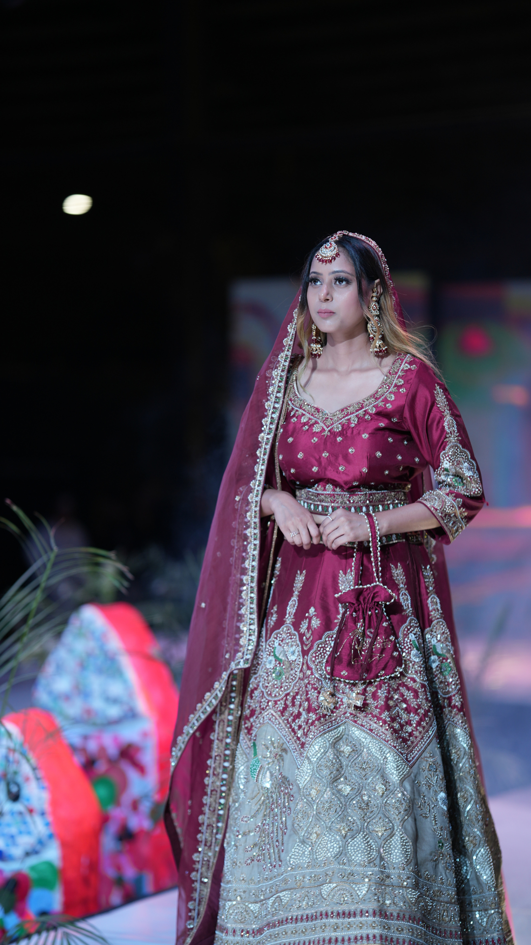 Maroon & Beige Bridal Lehenga | Pure Khadi Handcrafted Bridal Wear