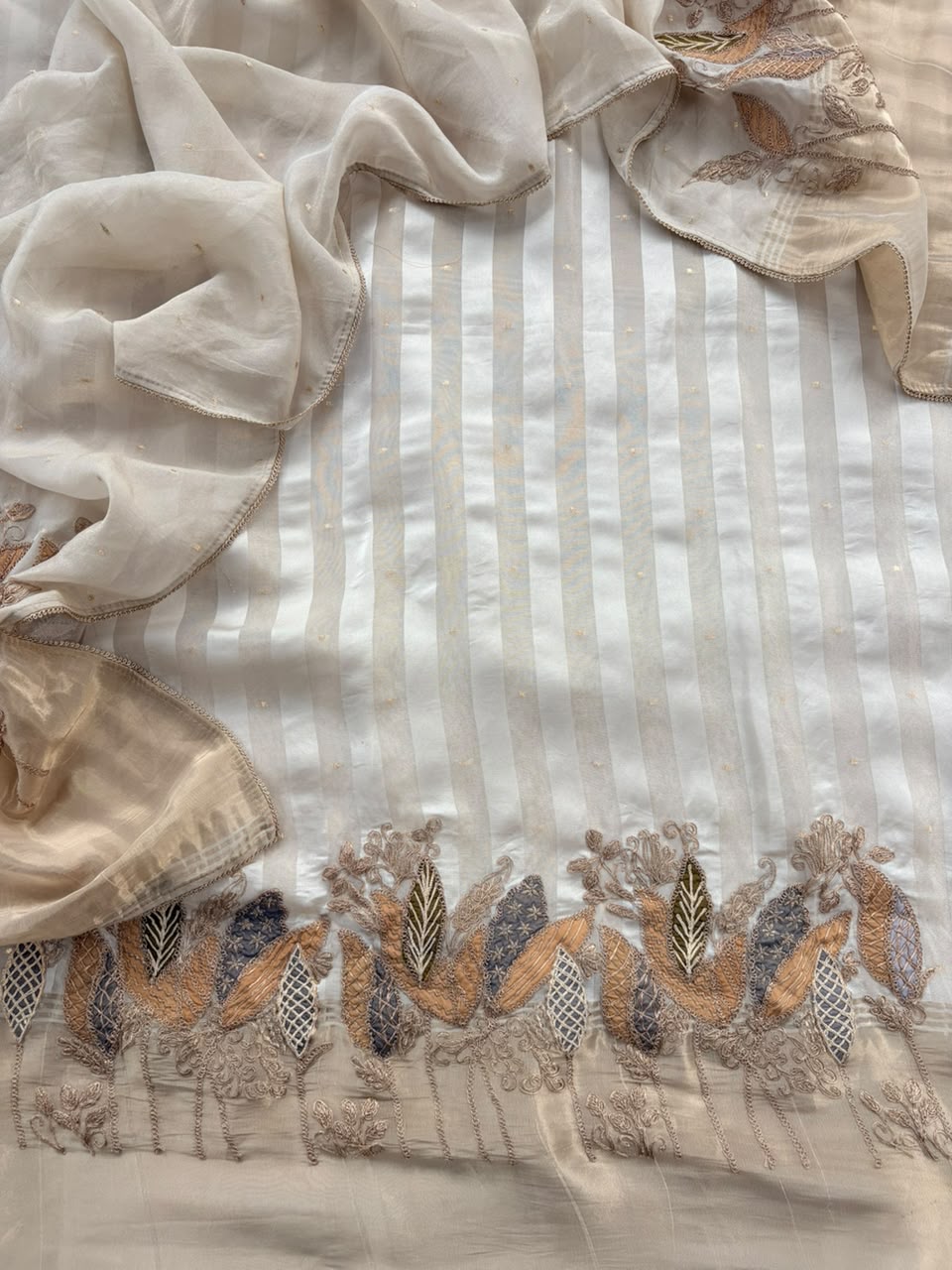 Luxury Tissue Organza Embroidered Suit with Crape Bottom