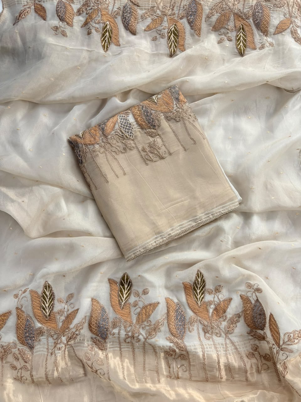 Luxury Tissue Organza Embroidered Suit with Crape Bottom