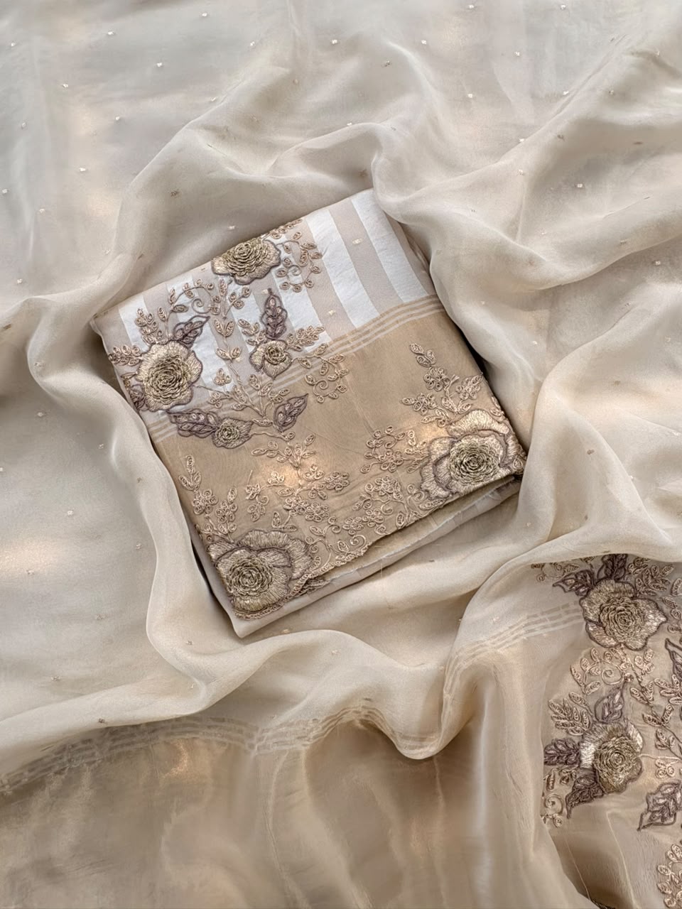 Elegant Tissue Fabric Embroidered Suit with Tissue Organza Dupatta