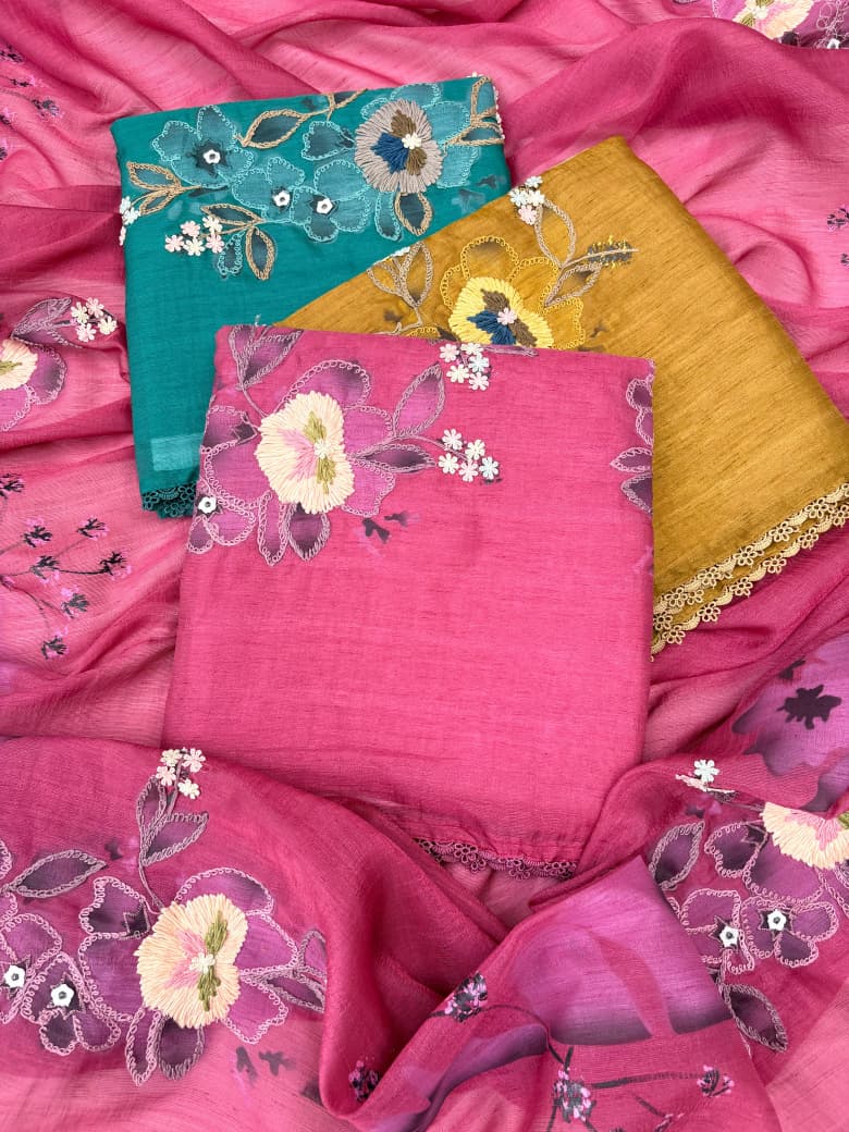 Exquisite Tussar Khadi Hand Embroidered Suit with Dupatta